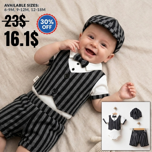 Striped Tuxedo Charm – Baby Boy Outfit