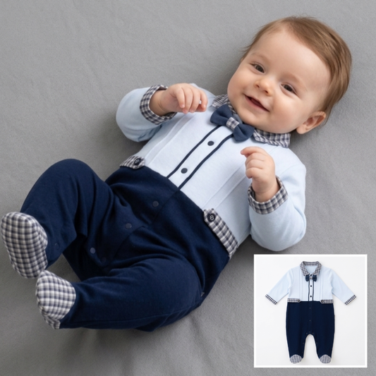 Navy Check Charm – Baby Boy Onesie