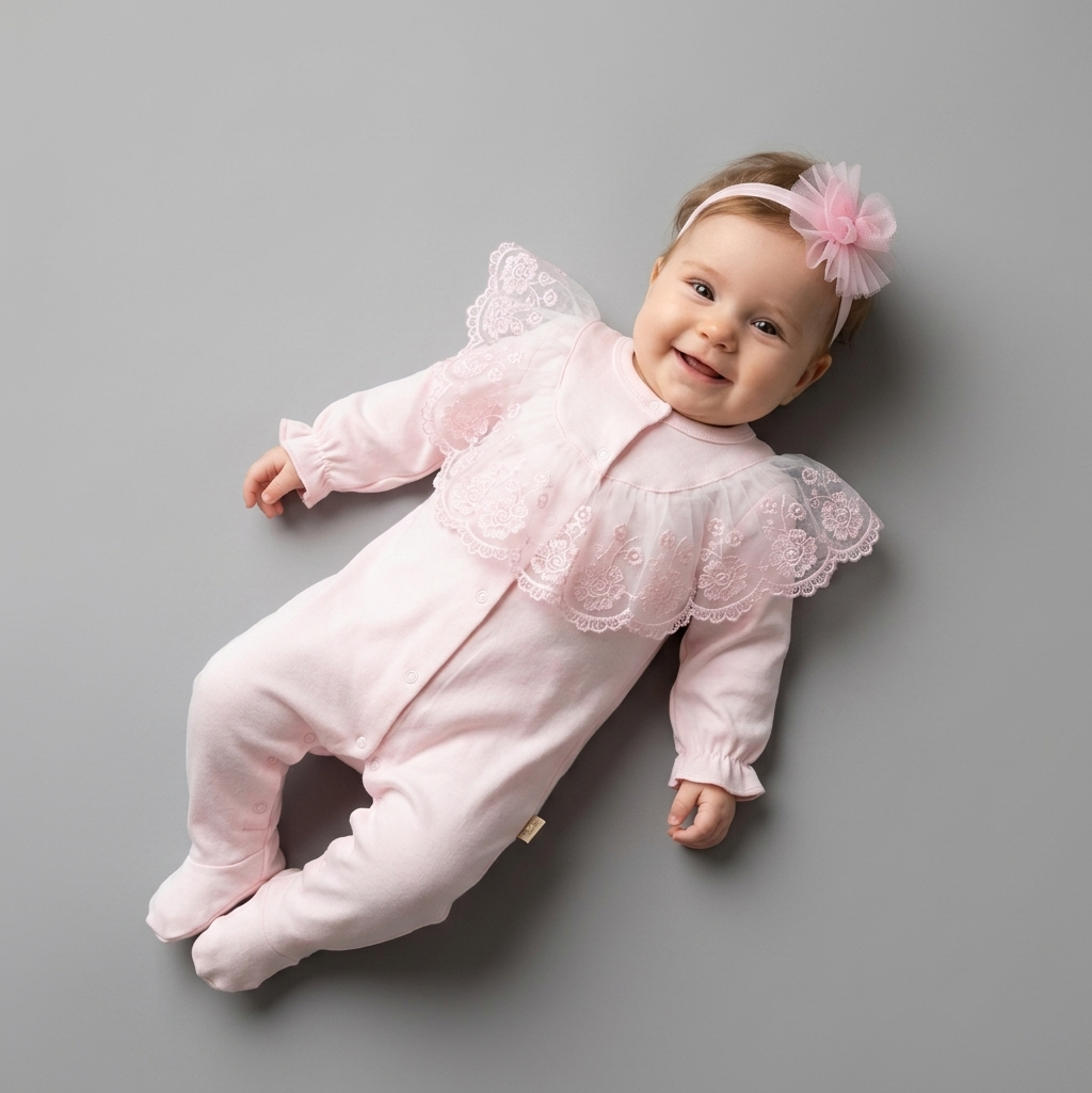 The Clara Lace Collar Footed Sleeper Set – Soft Pink