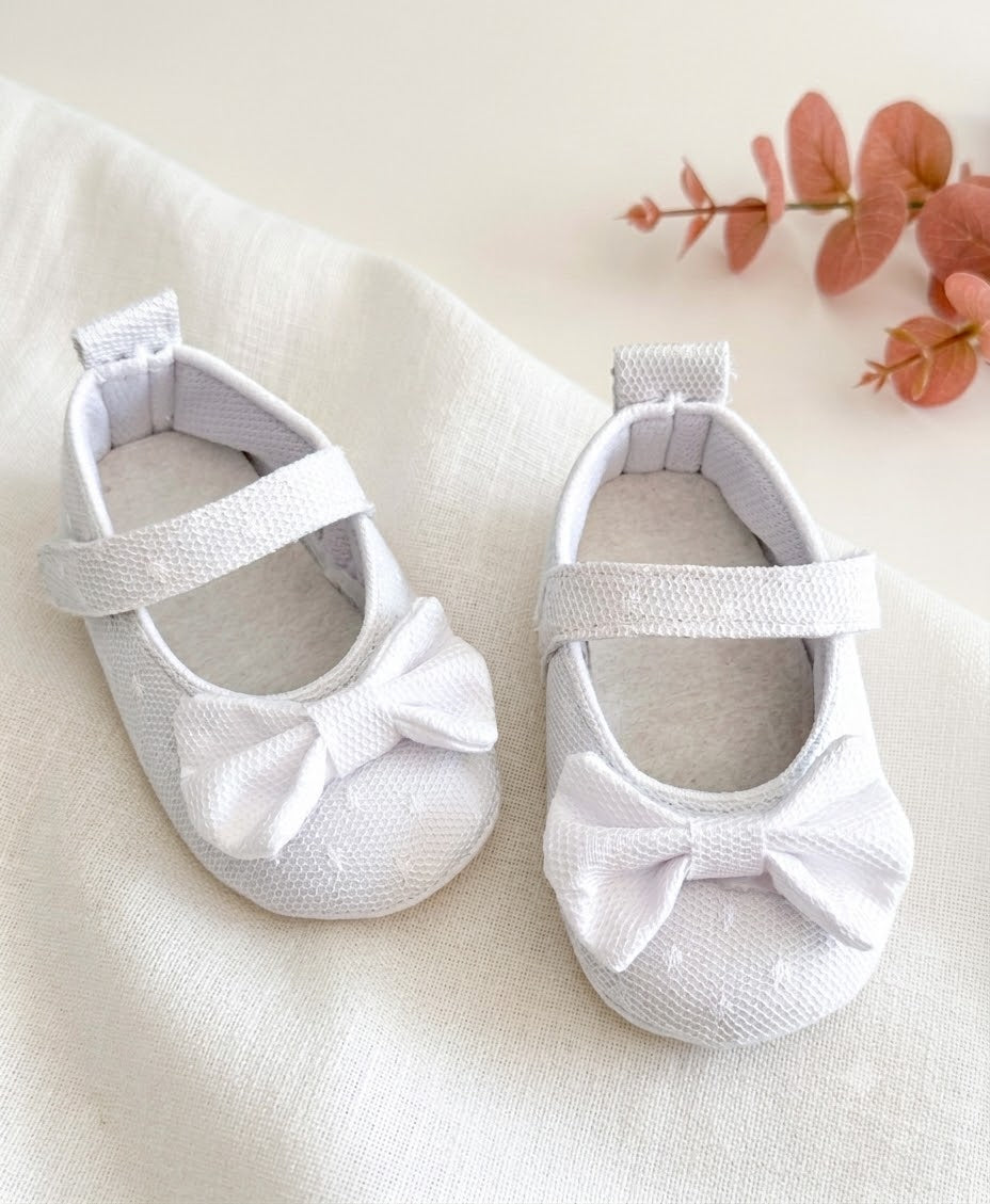 Pearl White Shimmer Bow Baby Mary Jane Shoes