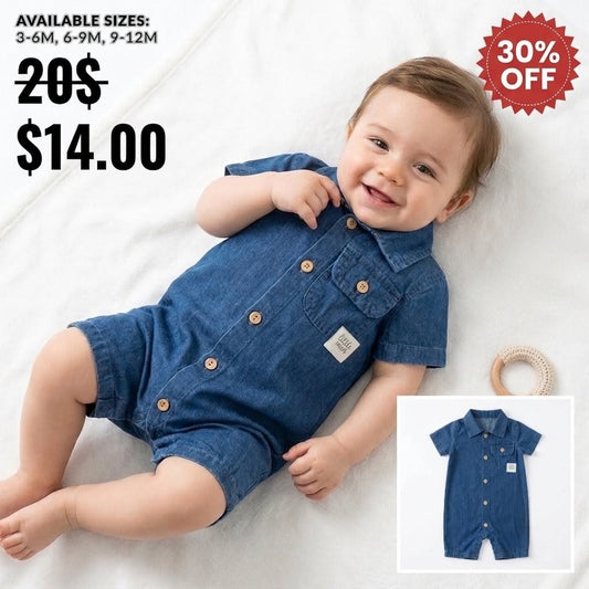 “Denim Sprout” Baby Romper – Collared & Buttoned