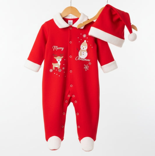 Red Christmas Baby Onesie – Festive Holiday Bodysuit with Santa Hat & Snap Closures