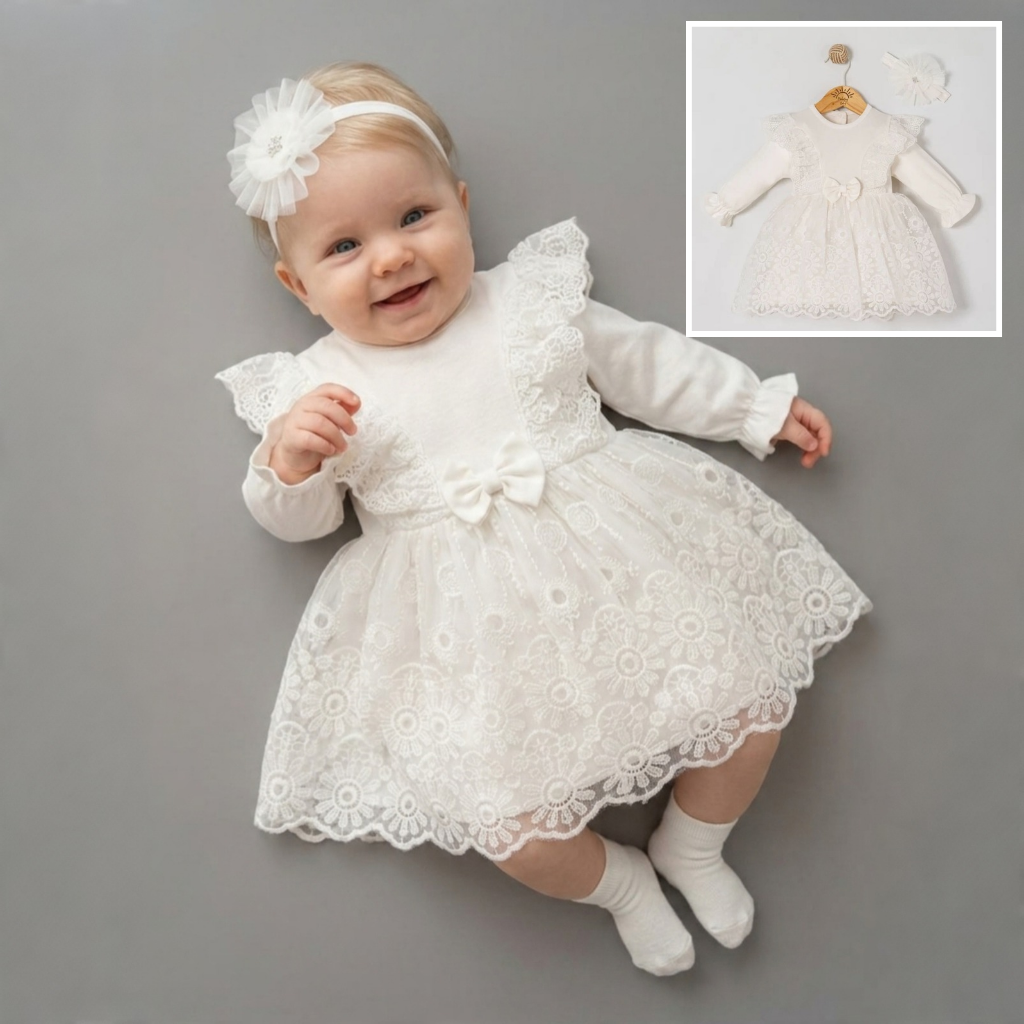 The Seraphina Embroidered Lace Dress Set – Pure White