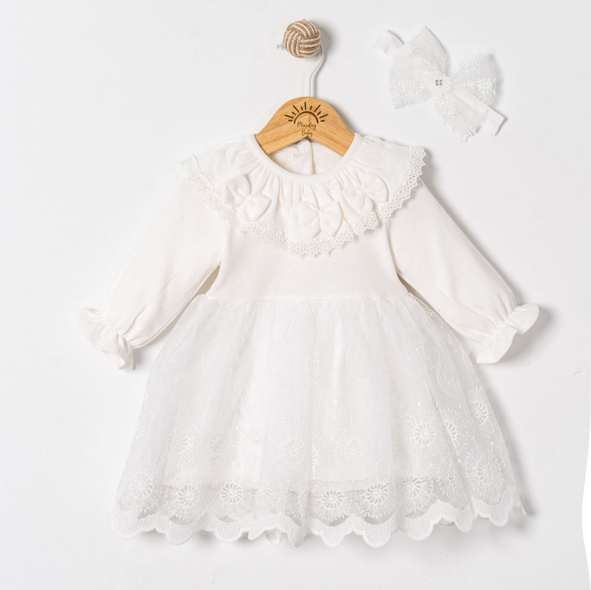 White Lace Baby Girl Dress with Headband
