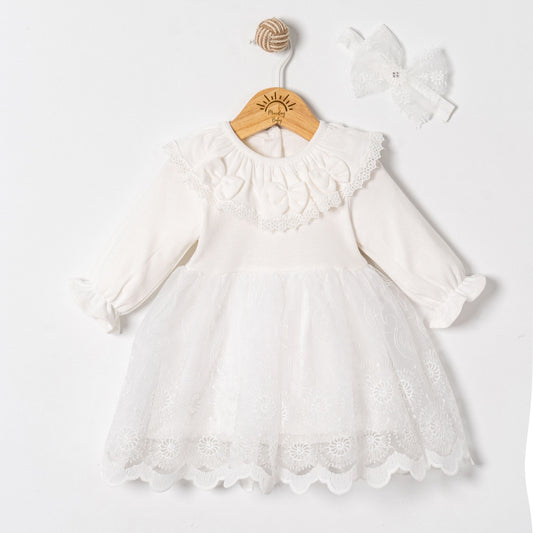 White Lace Baby Girl Dress with Headband