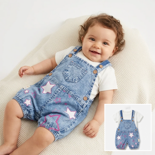“Starlight Sprout” Baby Overall Set – Denim & Tee with Star Detail