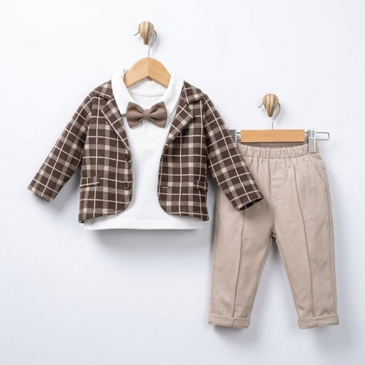 The Harrison 4-Piece Formal Suit Set – Brown & Beige Plaid