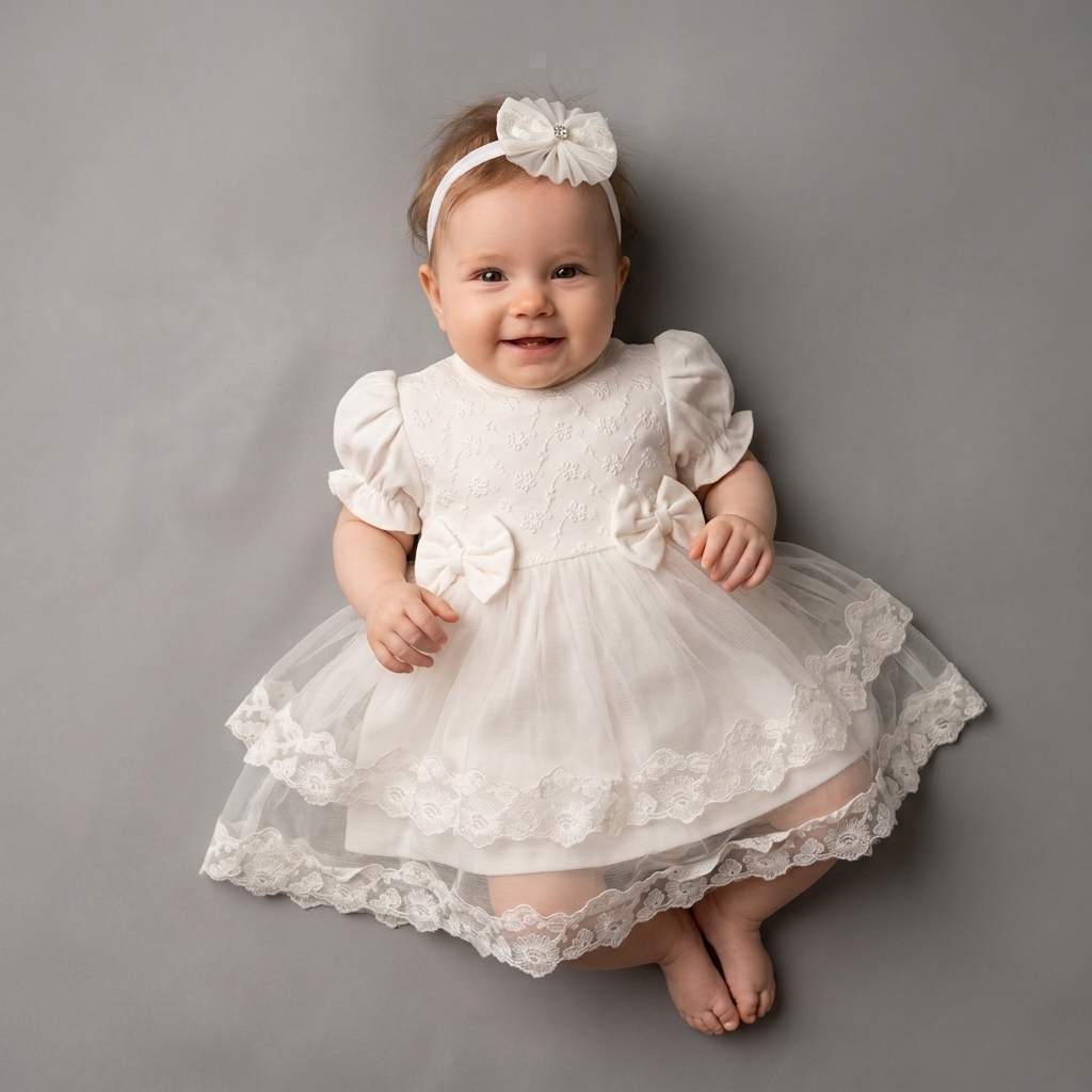 Snow Petal – Baby Dress with Headband