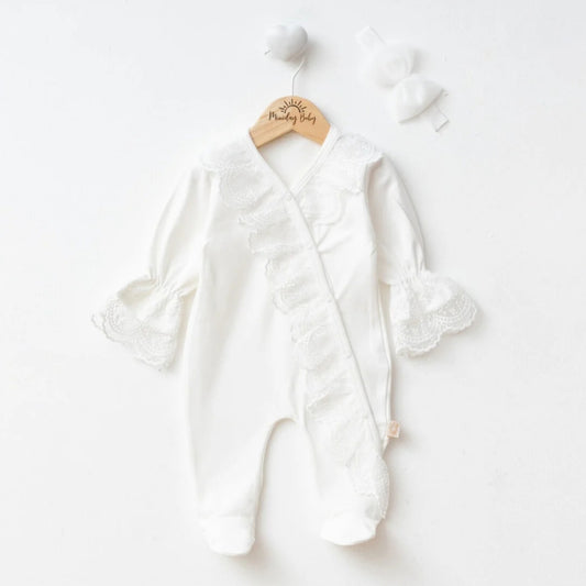White Lace Baby Onesie with Headband