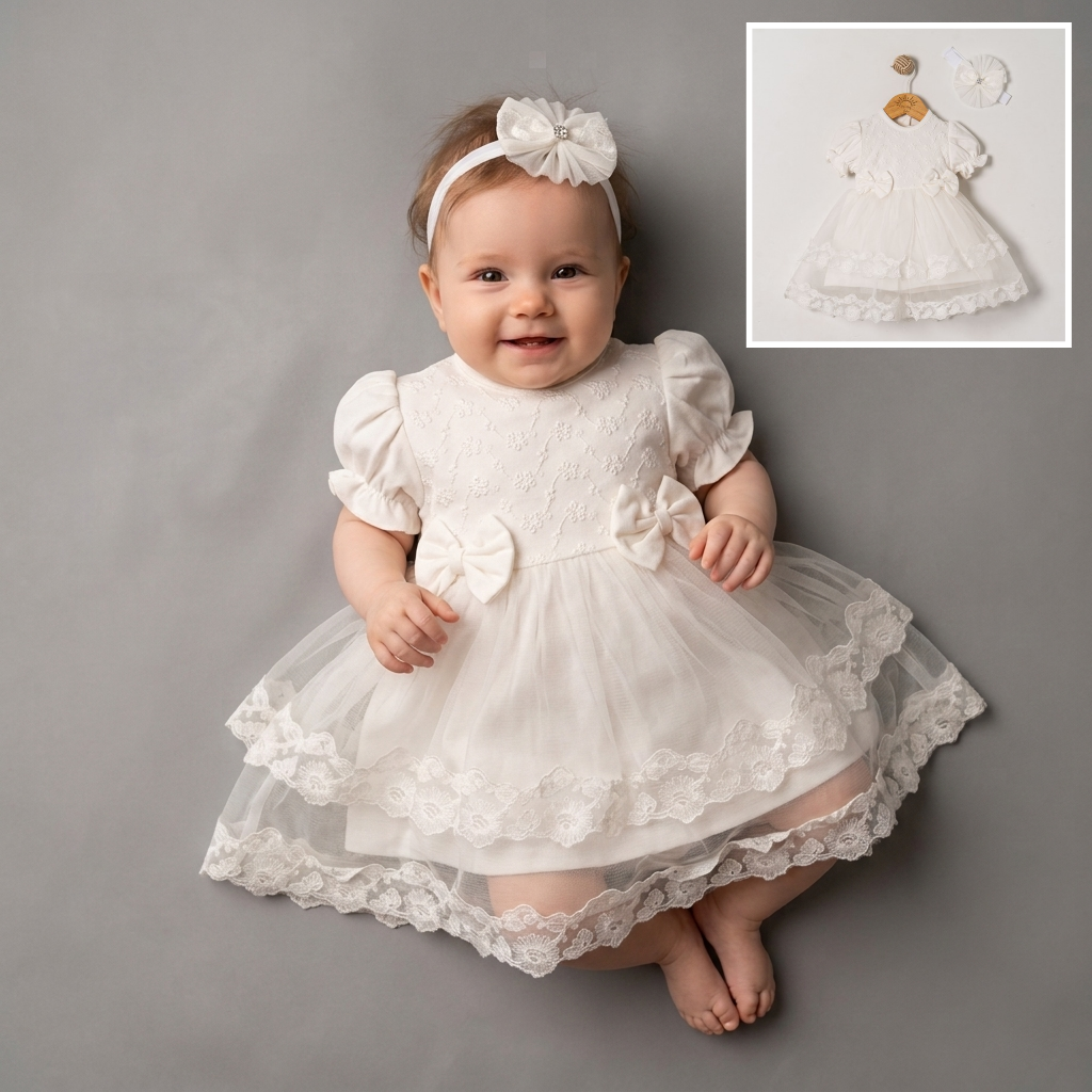 Snow Petal – Baby Dress with Headband