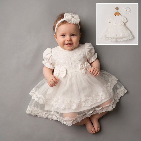 Snow Petal – Baby Dress with Headband