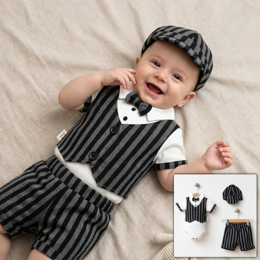 Striped Tuxedo Charm – Baby Boy Outfit