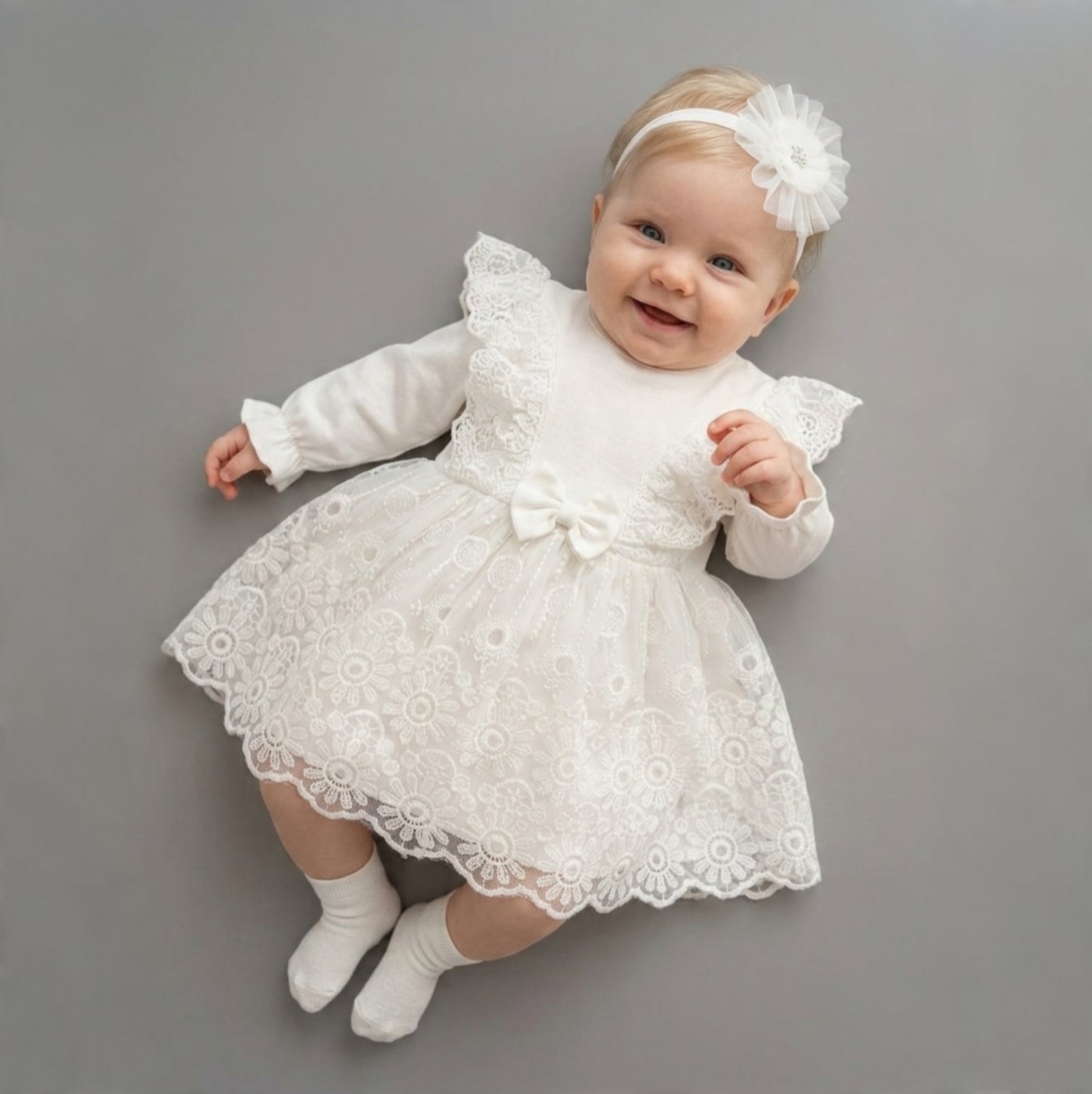 The Seraphina Embroidered Lace Dress Set – Pure White