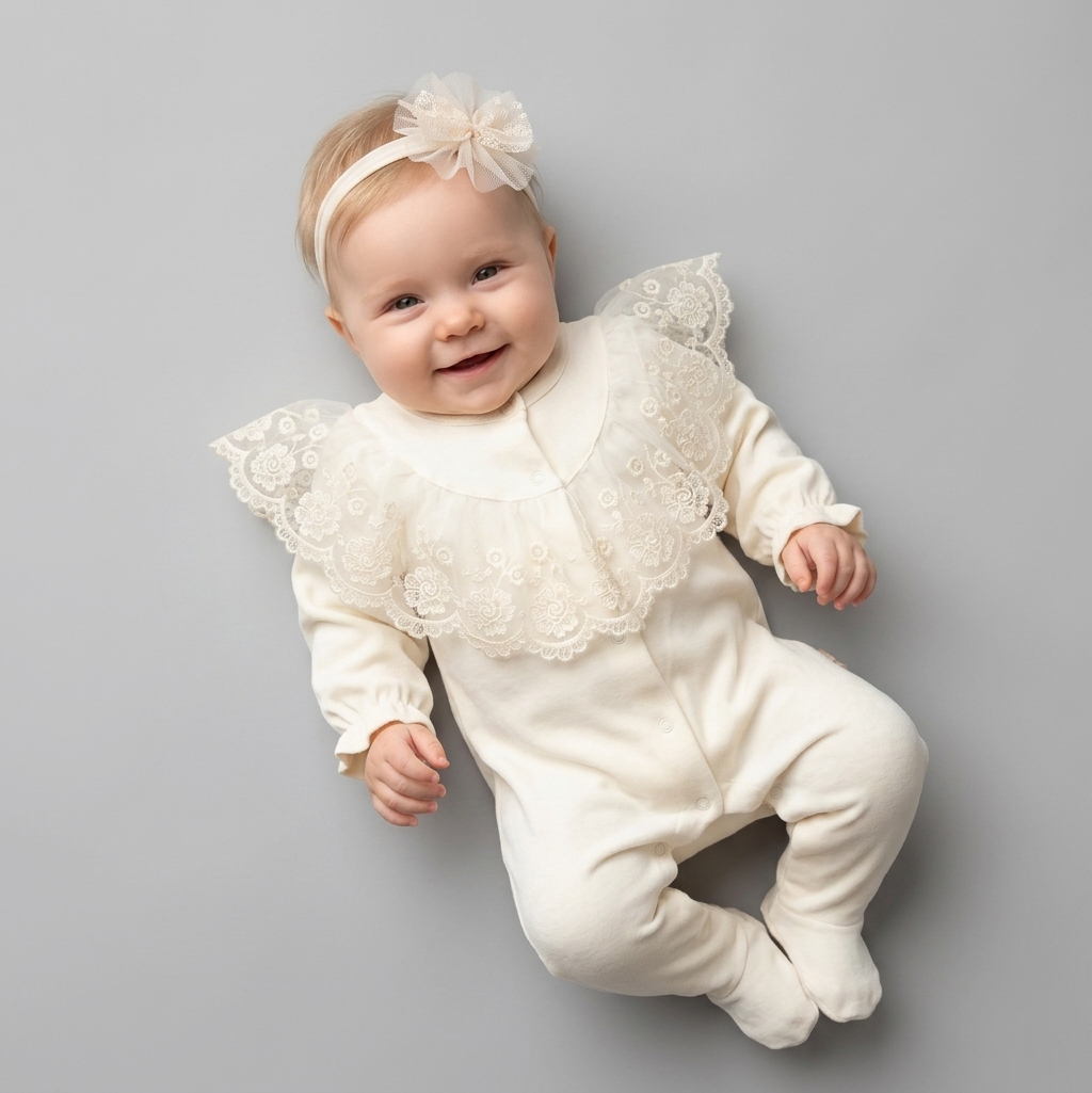 The Genevieve Lace Collar Footed Sleeper Set – Vintage Cream