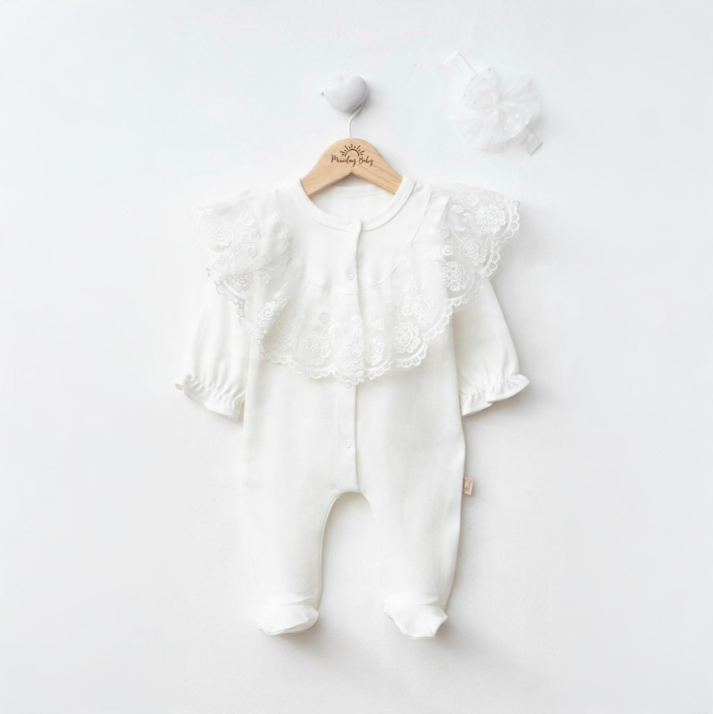 The Vivienne Lace Collar Footed Sleeper Set – Pure White