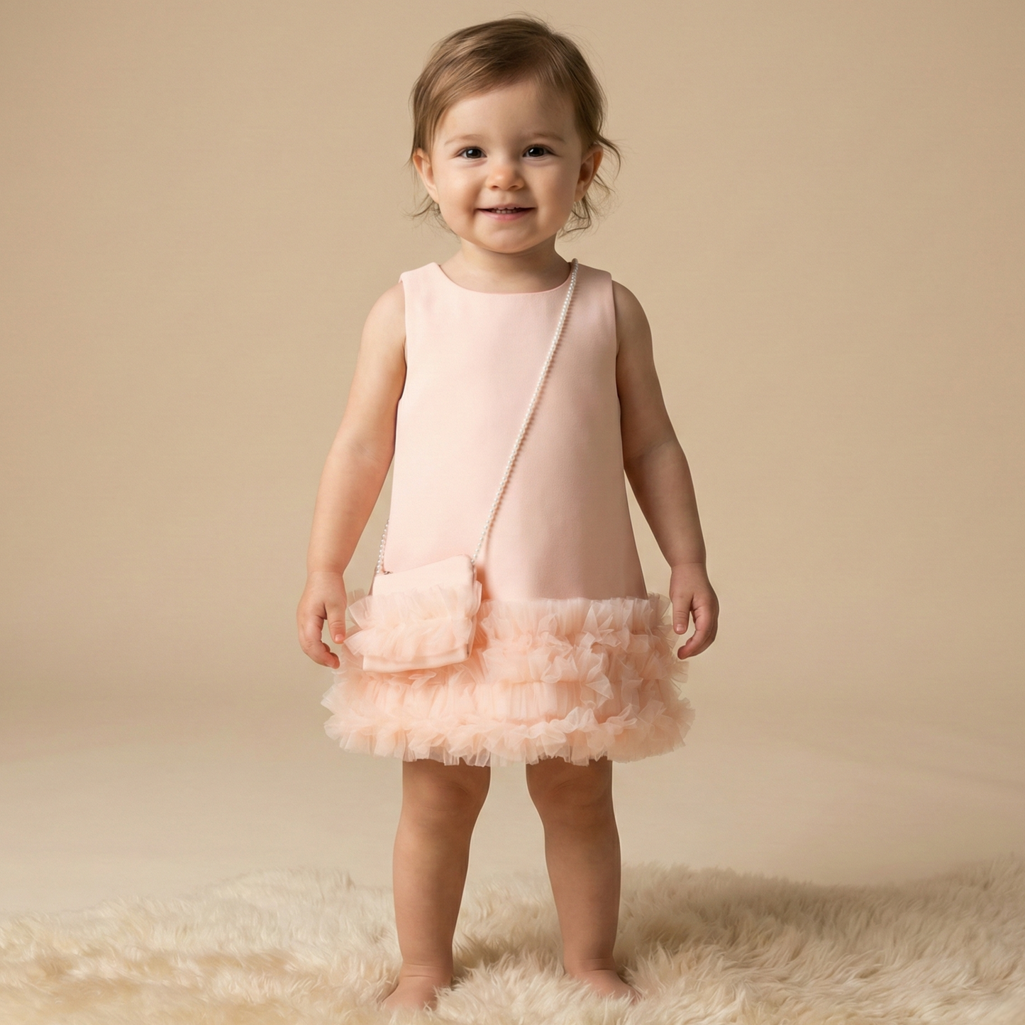 Saumon Dress with Cross Bag