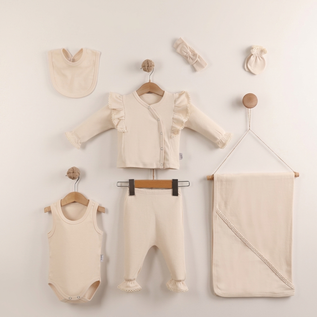 “Lace Haven” Baby Outfit Set – Beige Ensemble