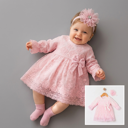 The Arabella Embroidered Lace Dress Set – Soft Pink