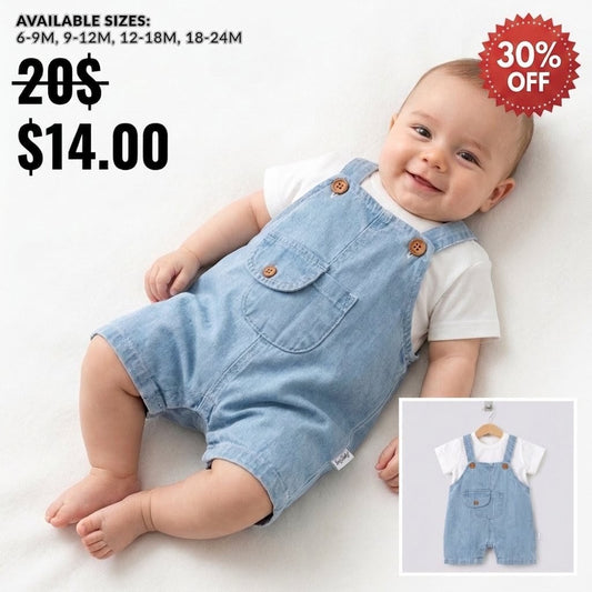 “Blue Sprout” Baby Overall Set – Denim & Tee Combo