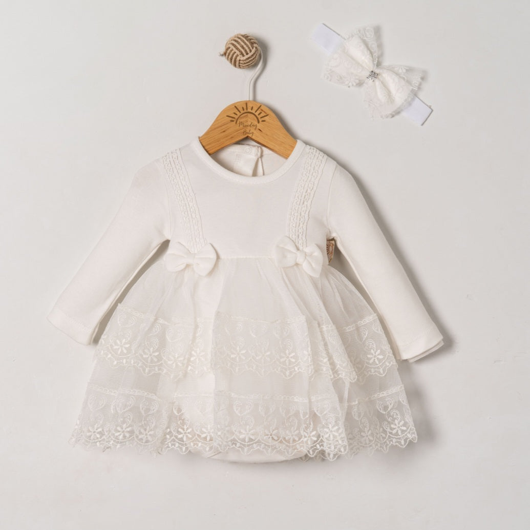 White Lace Baby Dress with Headband