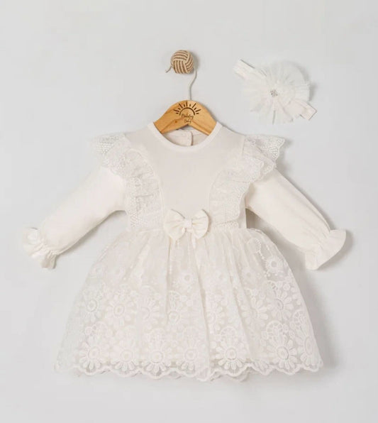 The Seraphina Embroidered Lace Dress Set – Pure White