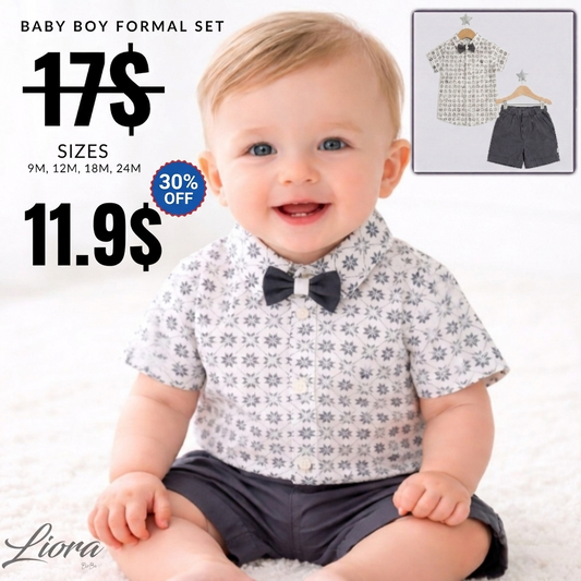 Gray Shirt & Bow Tie Shorts Set