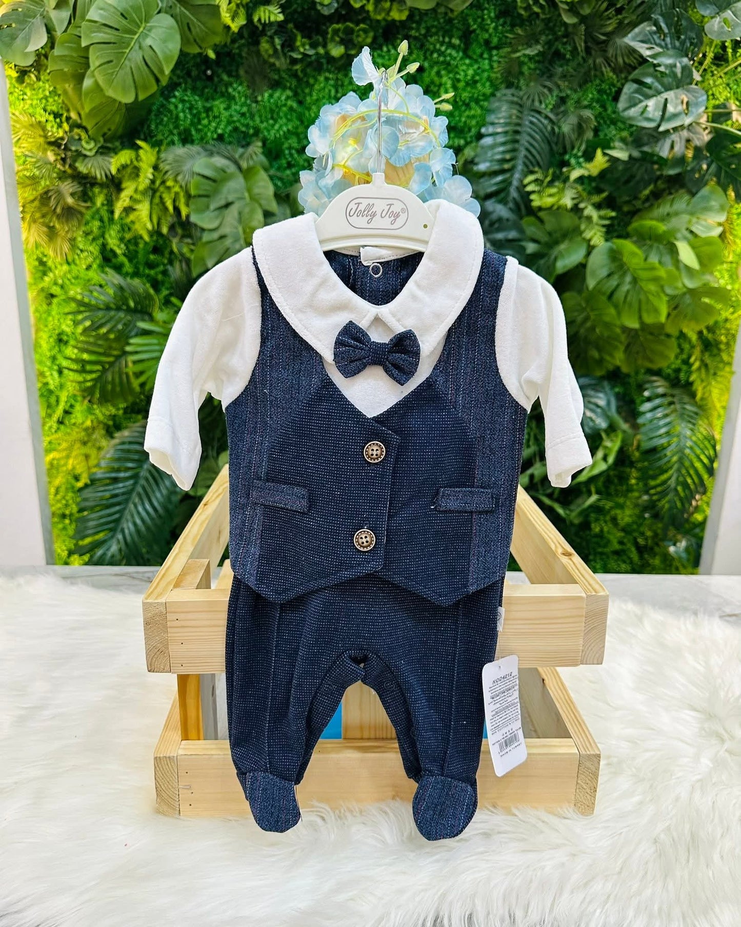 Navy Suit Bow Tie Onesie