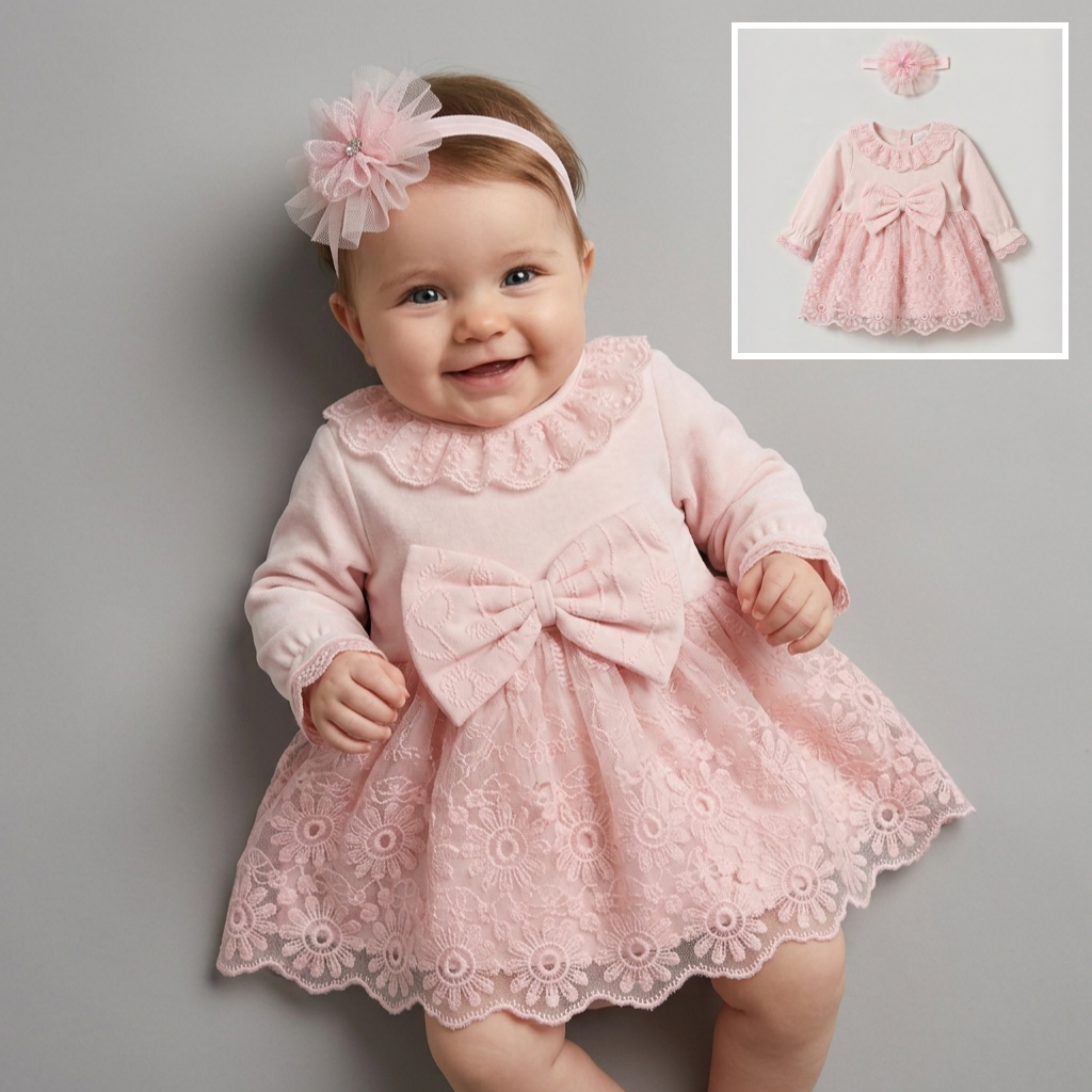 The Penelope Embroidered Lace Dress Set – Soft Pink