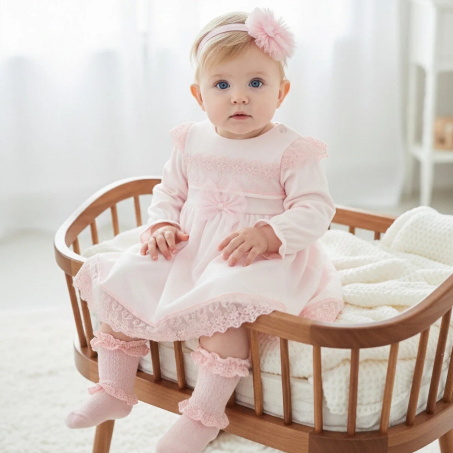 Pink Lace Baby Dress with Headband