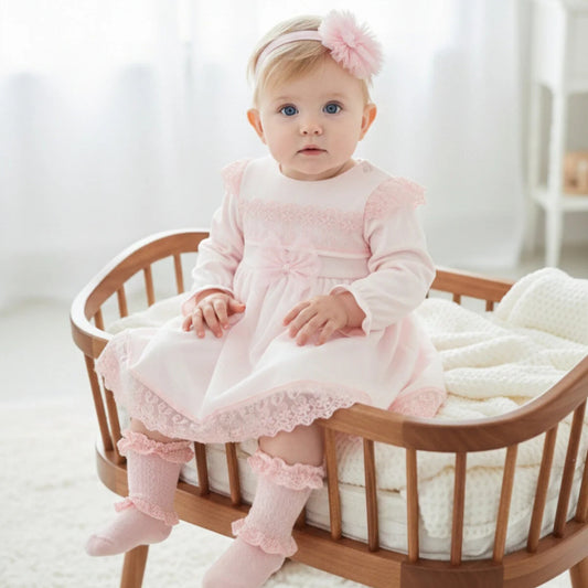 Pink Lace Baby Dress with Headband