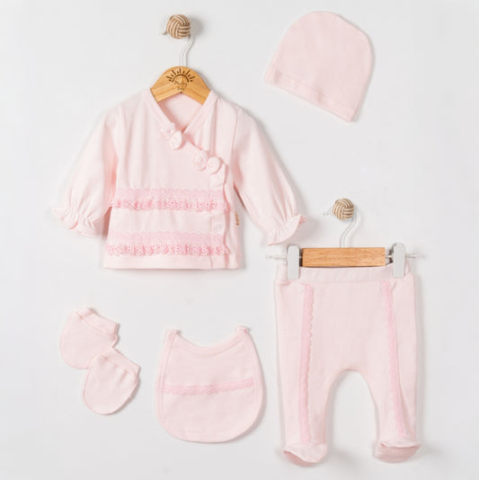 Pink 5-Piece Lace Baby Girl Set