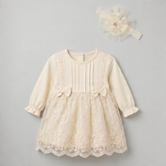Liora Heirloom Long-Sleeve Cream Lace Dress Set