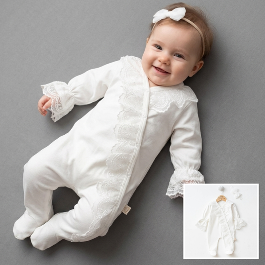White Lace Baby Onesie with Headband