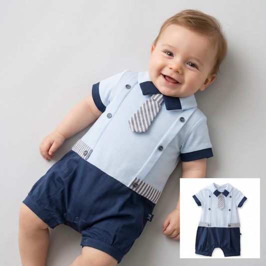 Navy & Sky Elegance – Baby Boy Romper