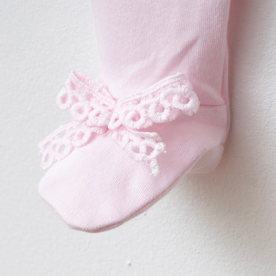 Pink Newborn Outfit Set – Lace Top, Pants & Accessories