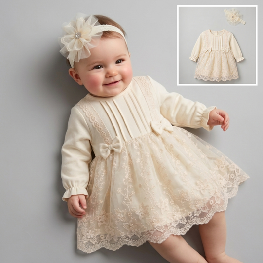 Liora Heirloom Long-Sleeve Cream Lace Dress Set