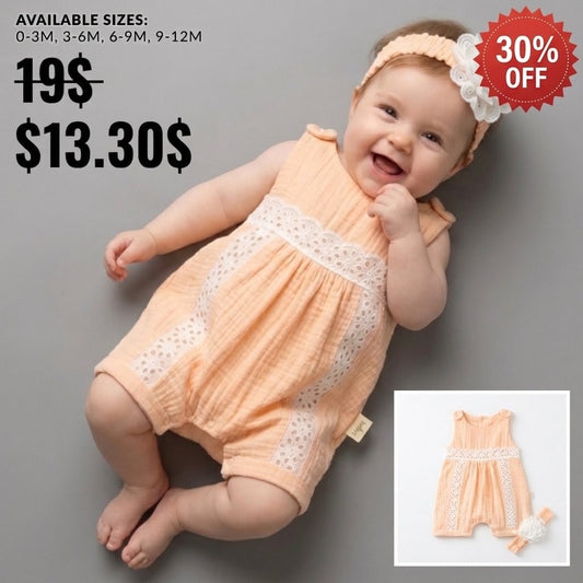 Peach Blossom Lace – Baby Girl Romper Set