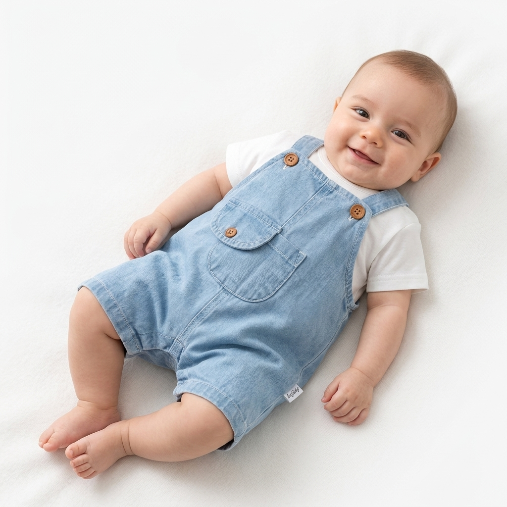 “Blue Sprout” Baby Overall Set – Denim & Tee Combo